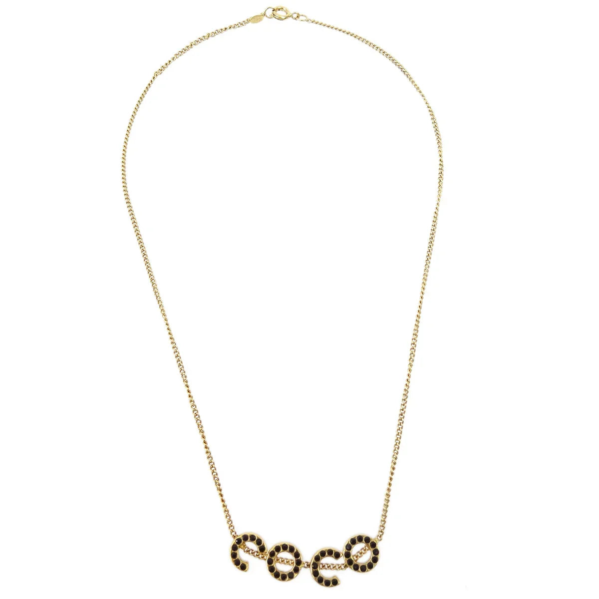 Chanel COCO Chain Pendant Necklace Rhinestone Gold 01A