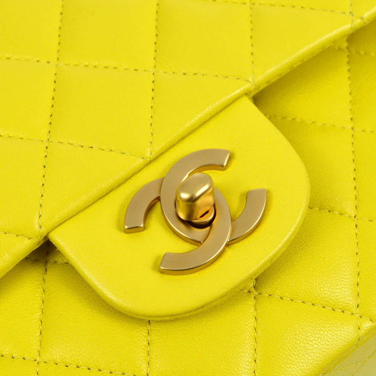 Chanel * 2000-2001 Yellow Lambskin Medium Classic Double Flap Bag
