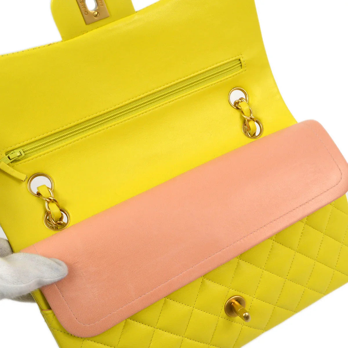 Chanel * 2000-2001 Yellow Lambskin Medium Classic Double Flap Bag
