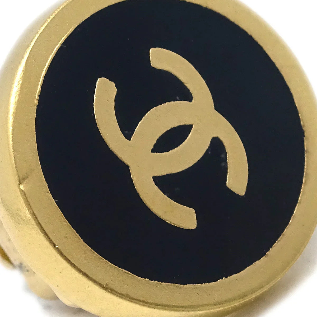 Damage Chanel 2000 Gold & Black CC Button Earrings