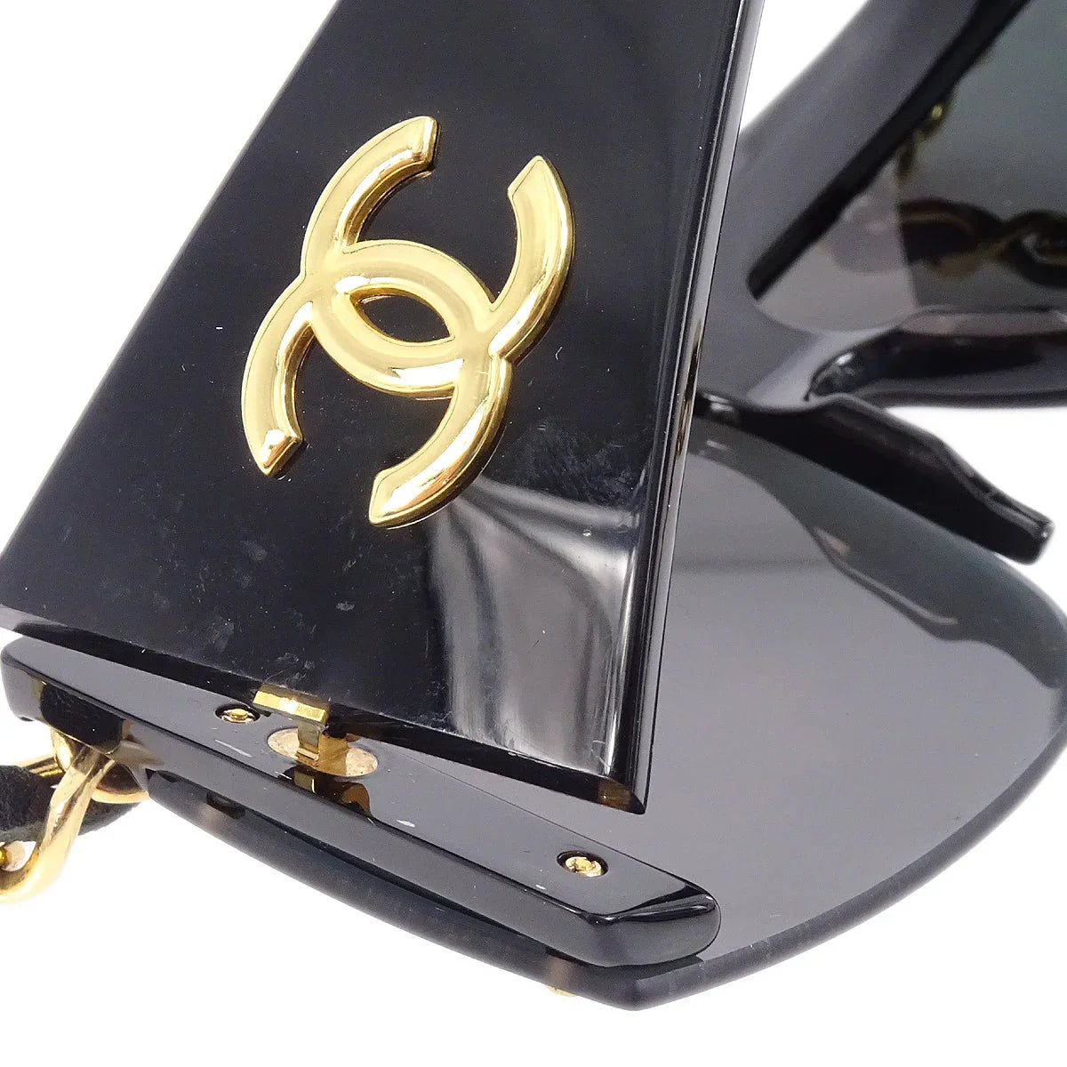 Chanel Chain Sunglasses Eyewear Black Small Good