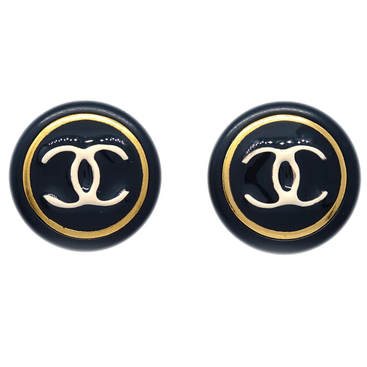 Chanel Black Button Earrings Clip-On 97A