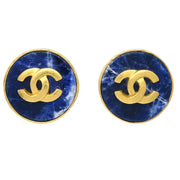 Chanel Blue Stone Button Earrings Clip-On 95A