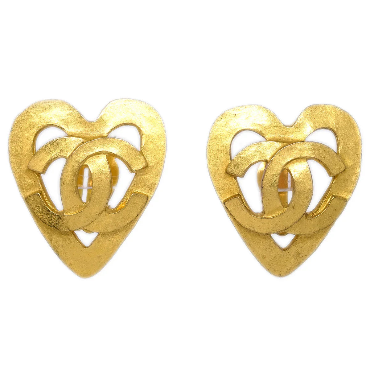Chanel Gold Heart Earrings Clip-On 95P
