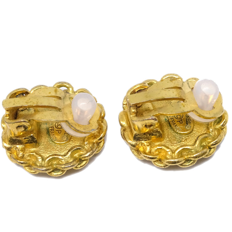 Chanel Gold Button Earrings Clip-On 96P