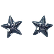 Chanel Star Rhinestone Piercing Earrings Black 03A