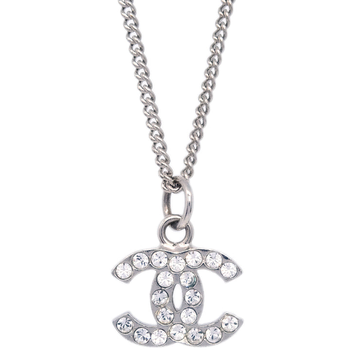 Chanel Silver Necklace Pendant Rhinestone B10V