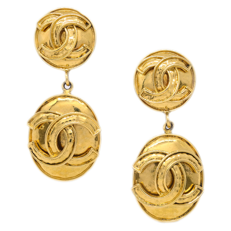 Chanel Gold Dangle Oval Earrings Clip-On 94P