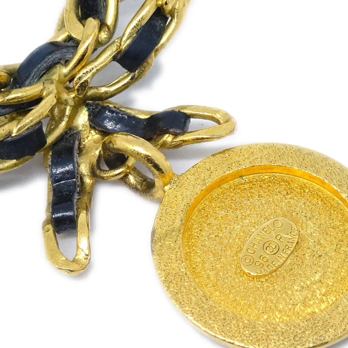 Chanel Gold Black Bow Medallion Rhinestone Pendant Necklace 96P