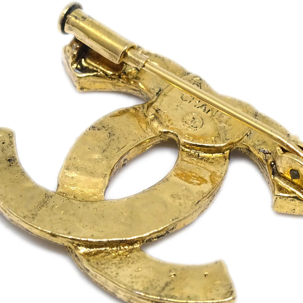 Chanel Gold CC Brooch Pin Rhinestone