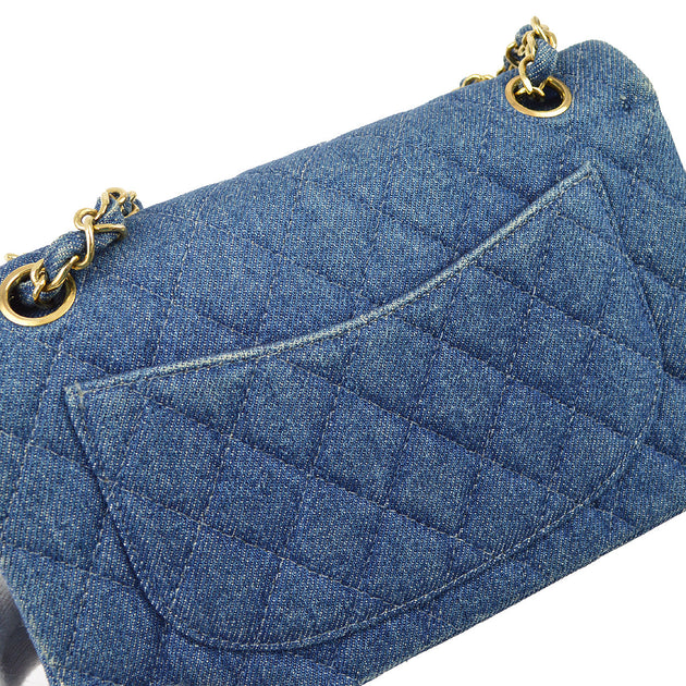 Chanel 1989 1991 Blue Denim Medium Classic Double Flap Bag Amore