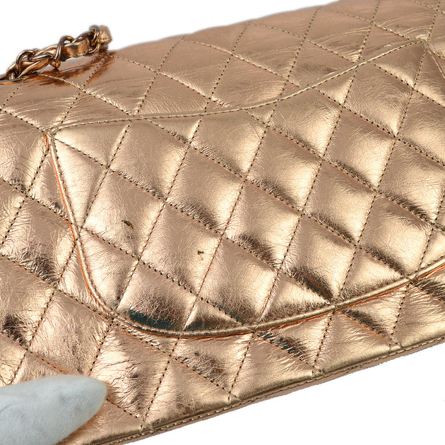 Chanel * Pink Gold Lambskin Classic Double Flap Shoulder Bag 