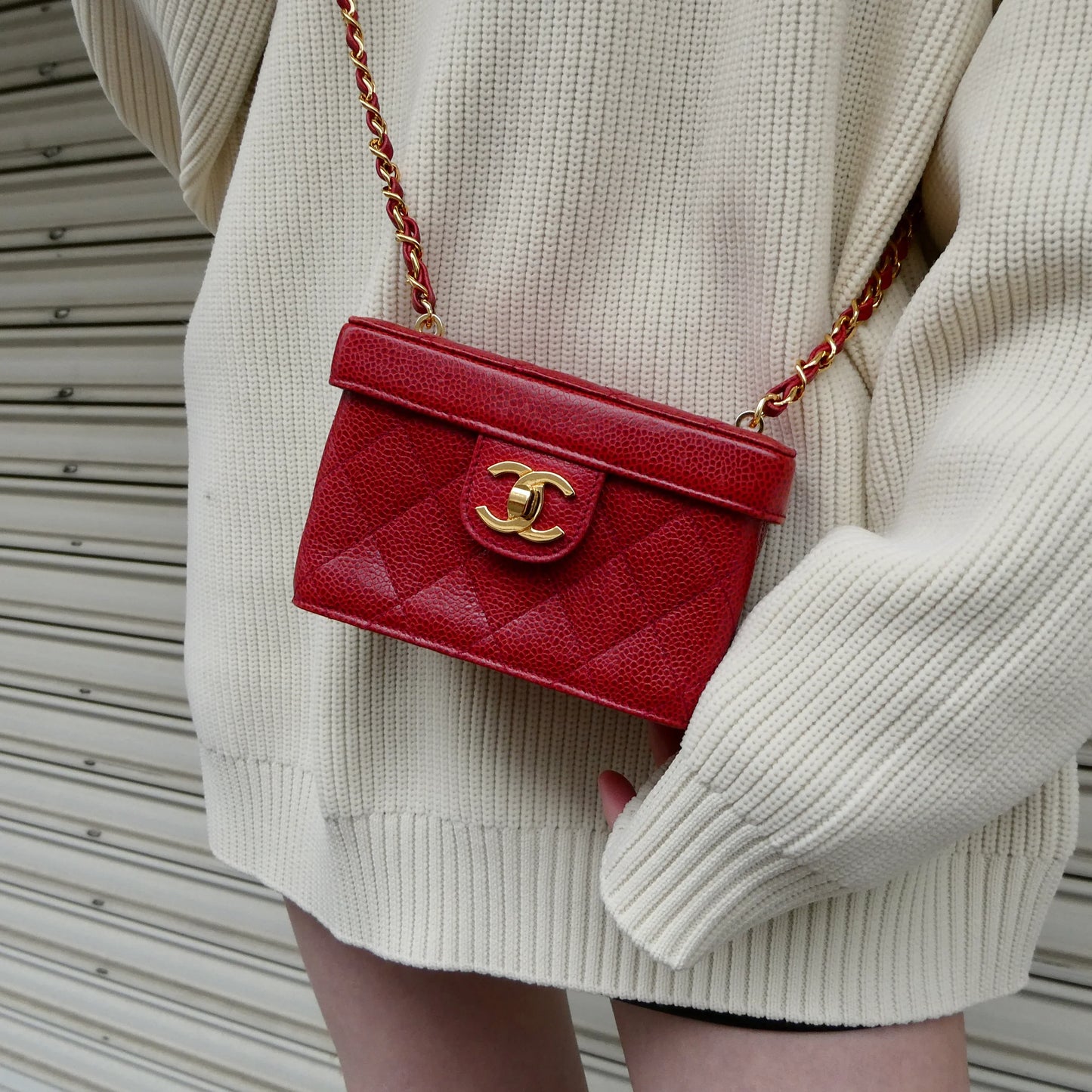 CHANEL * 1991-1994 Red Caviar Mini Vanity Shoulder Bag