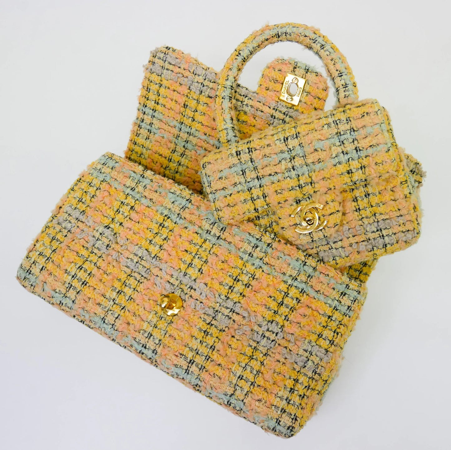 CHANEL 1994 Yellow Tweed Handbag Set