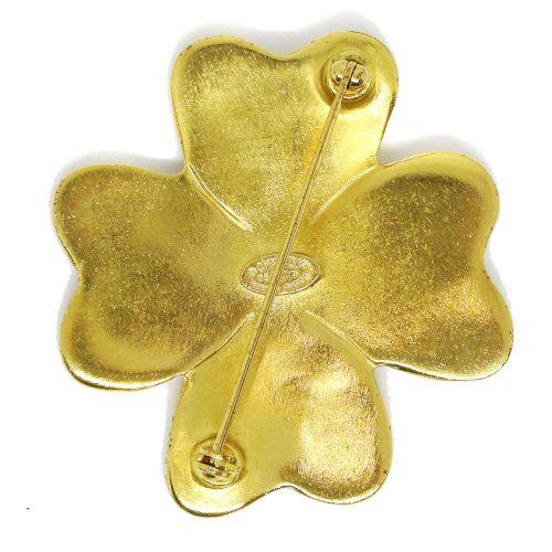 Chanel 1995 CC Logos Clover Motif Brooch Gold
