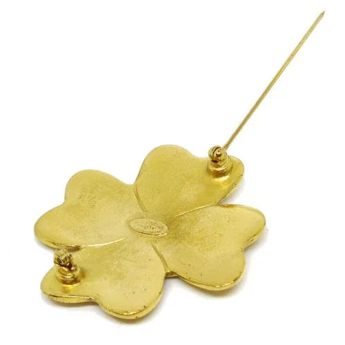 Chanel 1995 CC Logos Clover Motif Brooch Gold