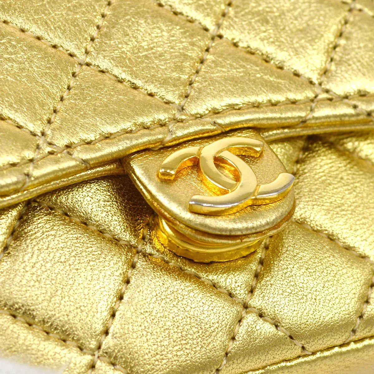 Chanel 1989-1991 Gold Lambskin Micro Classic Flap Shoulder Bag