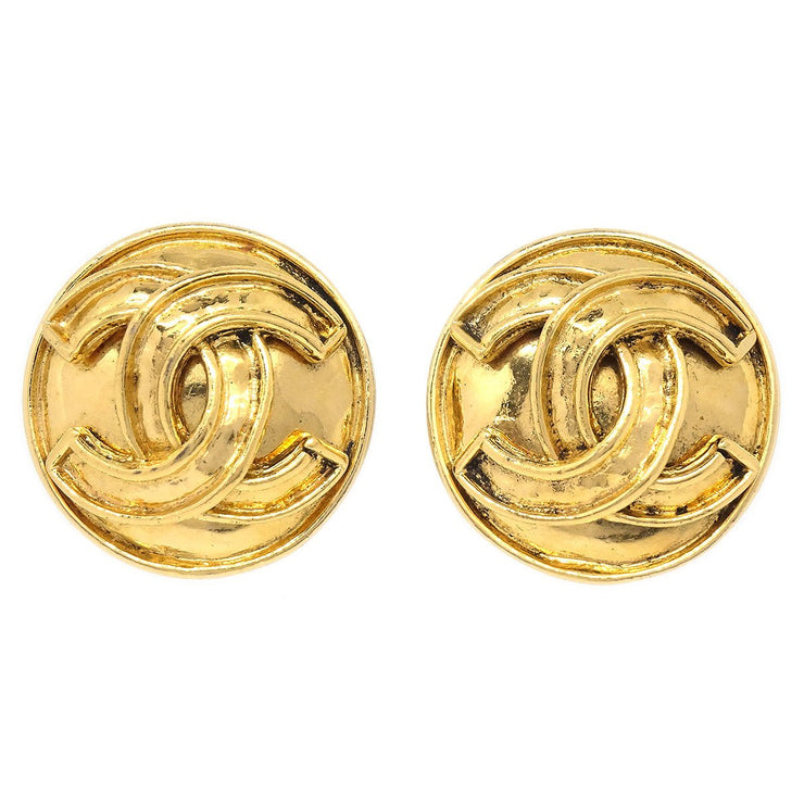 CHANEL 1994 Button Earrings Gold Small