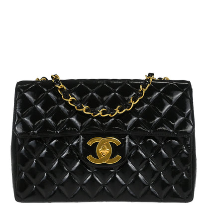 Chanel Black Patent Leather Jumbo Classic Flap Shoulder Bag