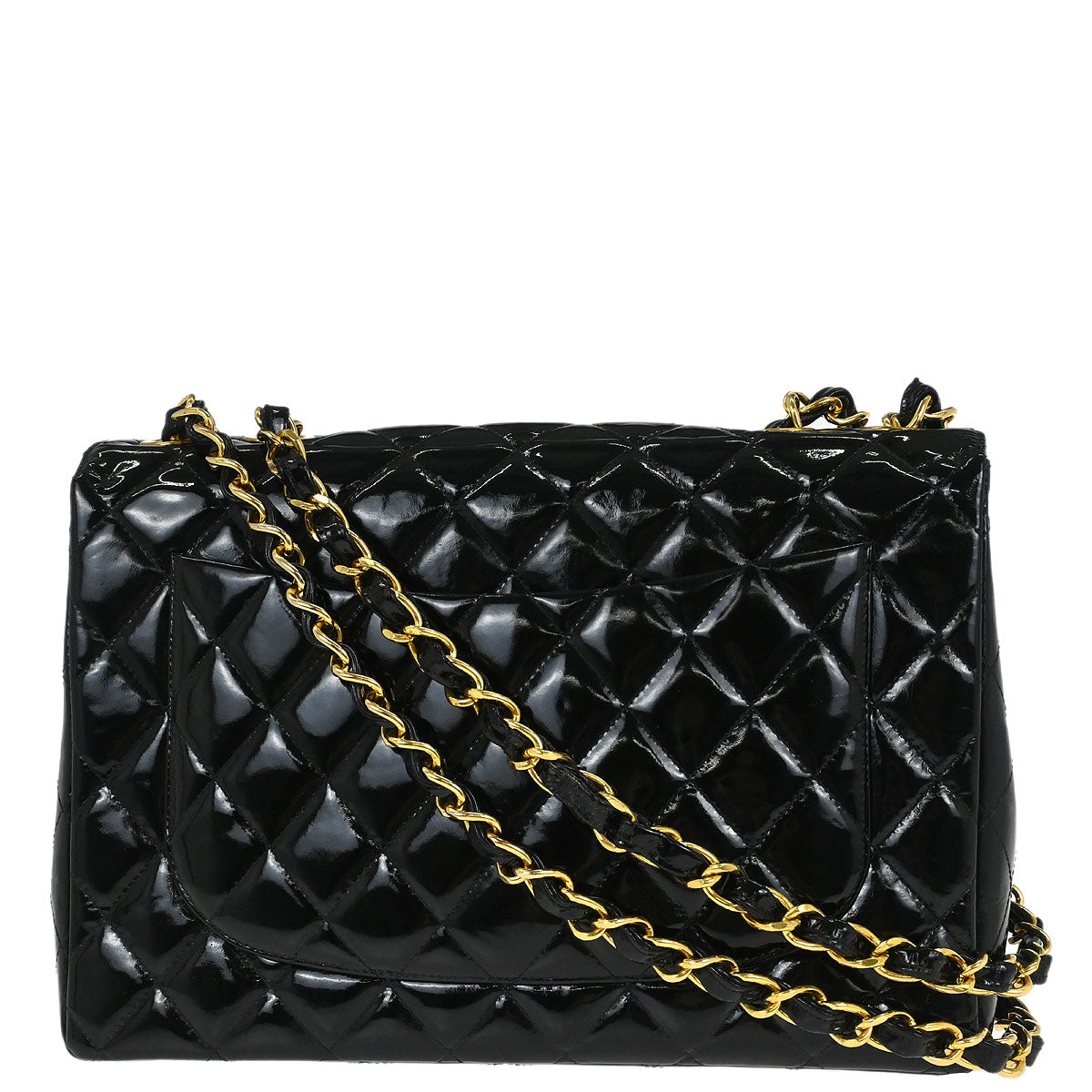 Chanel Black Patent Leather Jumbo Classic Flap Shoulder Bag