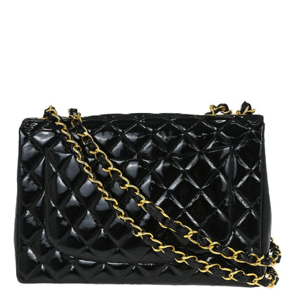 Chanel Black Patent Leather Jumbo Classic Flap Shoulder Bag