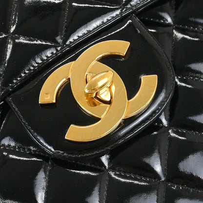 Chanel Black Patent Leather Jumbo Classic Flap Shoulder Bag
