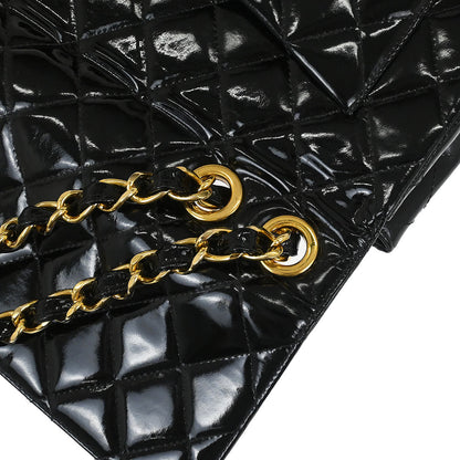 Chanel Black Patent Leather Jumbo Classic Flap Shoulder Bag