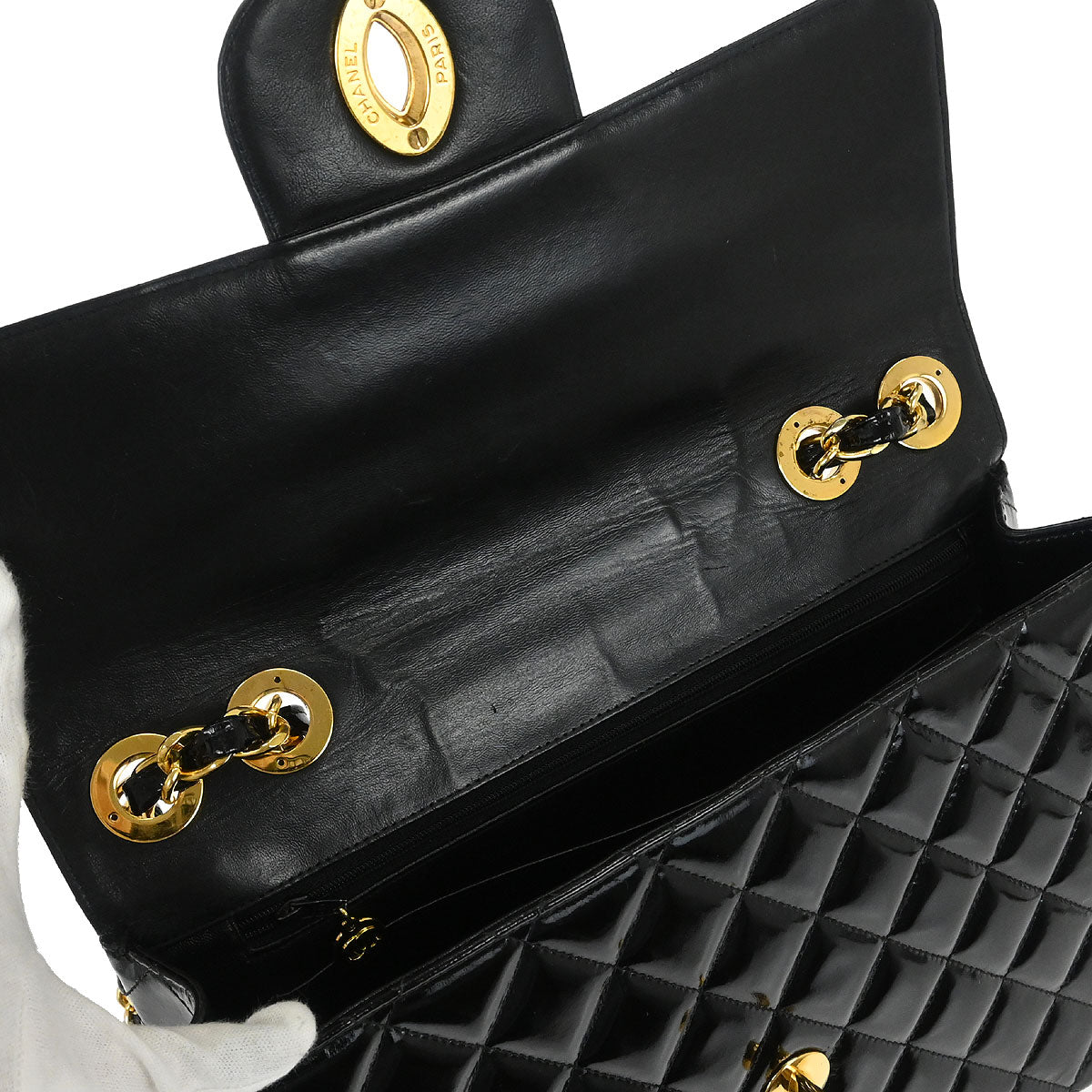 Chanel Black Patent Leather Jumbo Classic Flap Shoulder Bag