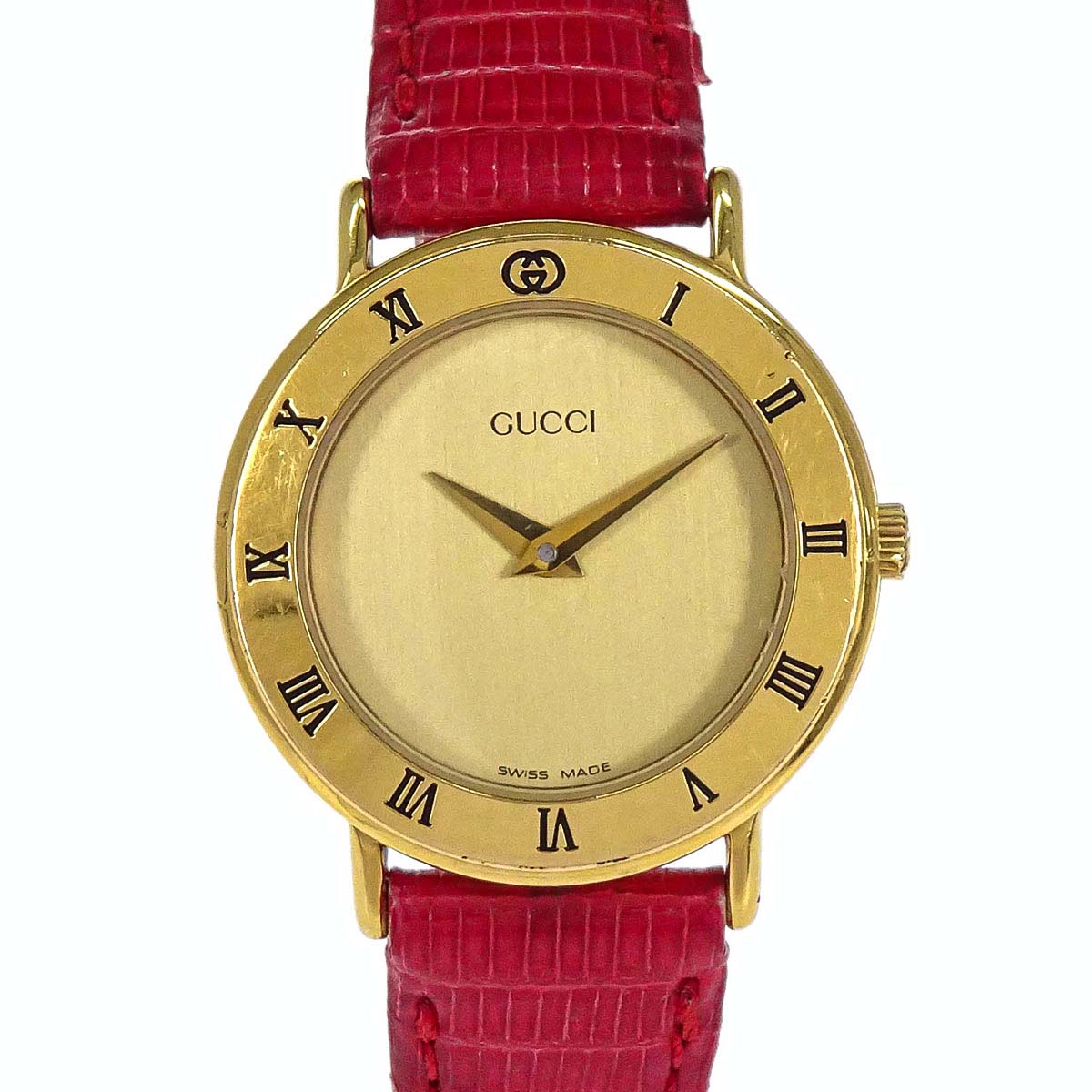 Gucci * 3000.2.L 25 mm Quartz Watch Wristwatch Gold Red Lizard