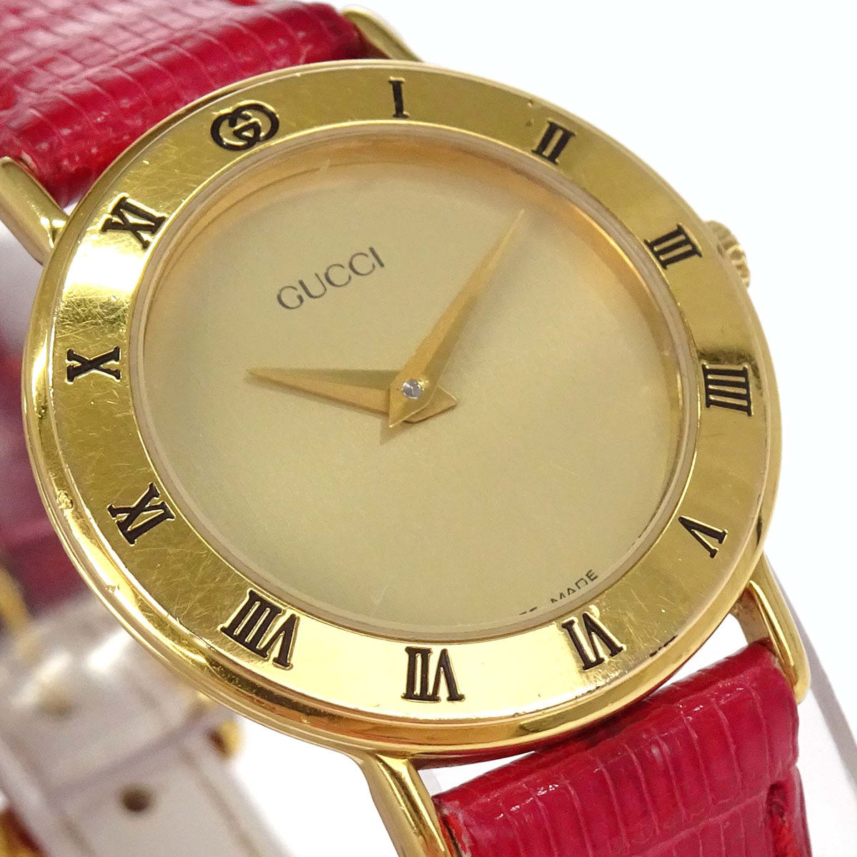 Gucci * 3000.2.L 25 mm Quartz Watch Wristwatch Gold Red Lizard