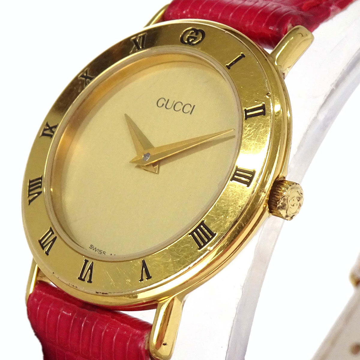 Gucci * 3000.2.L 25 mm Quartz Watch Wristwatch Gold Red Lizard