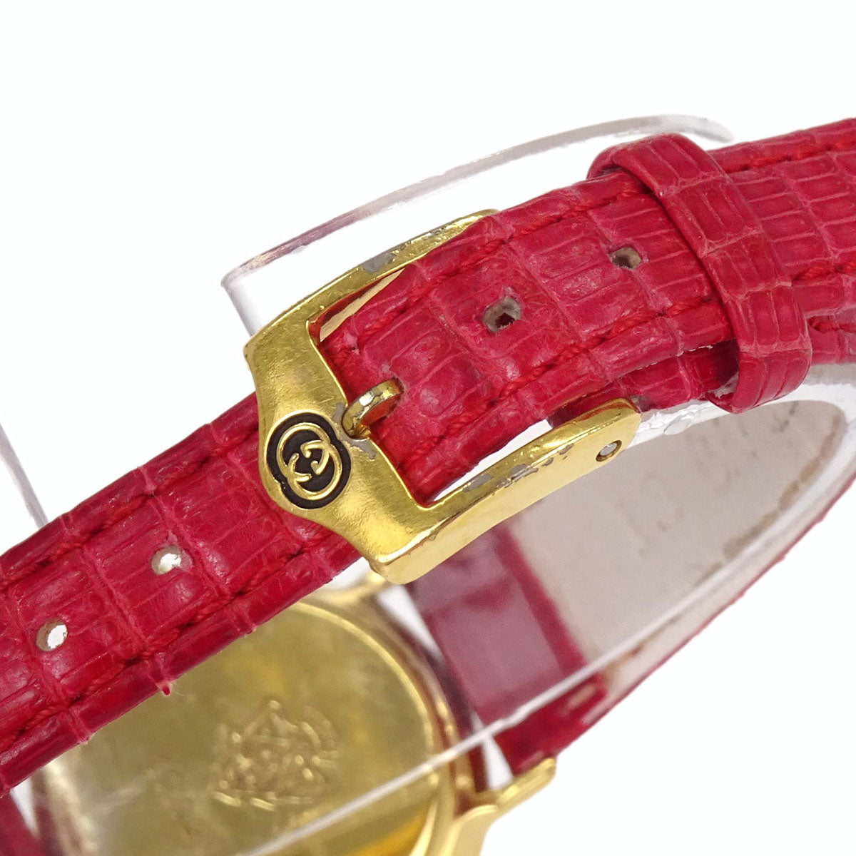 Gucci * 3000.2.L 25 mm Quartz Watch Wristwatch Gold Red Lizard