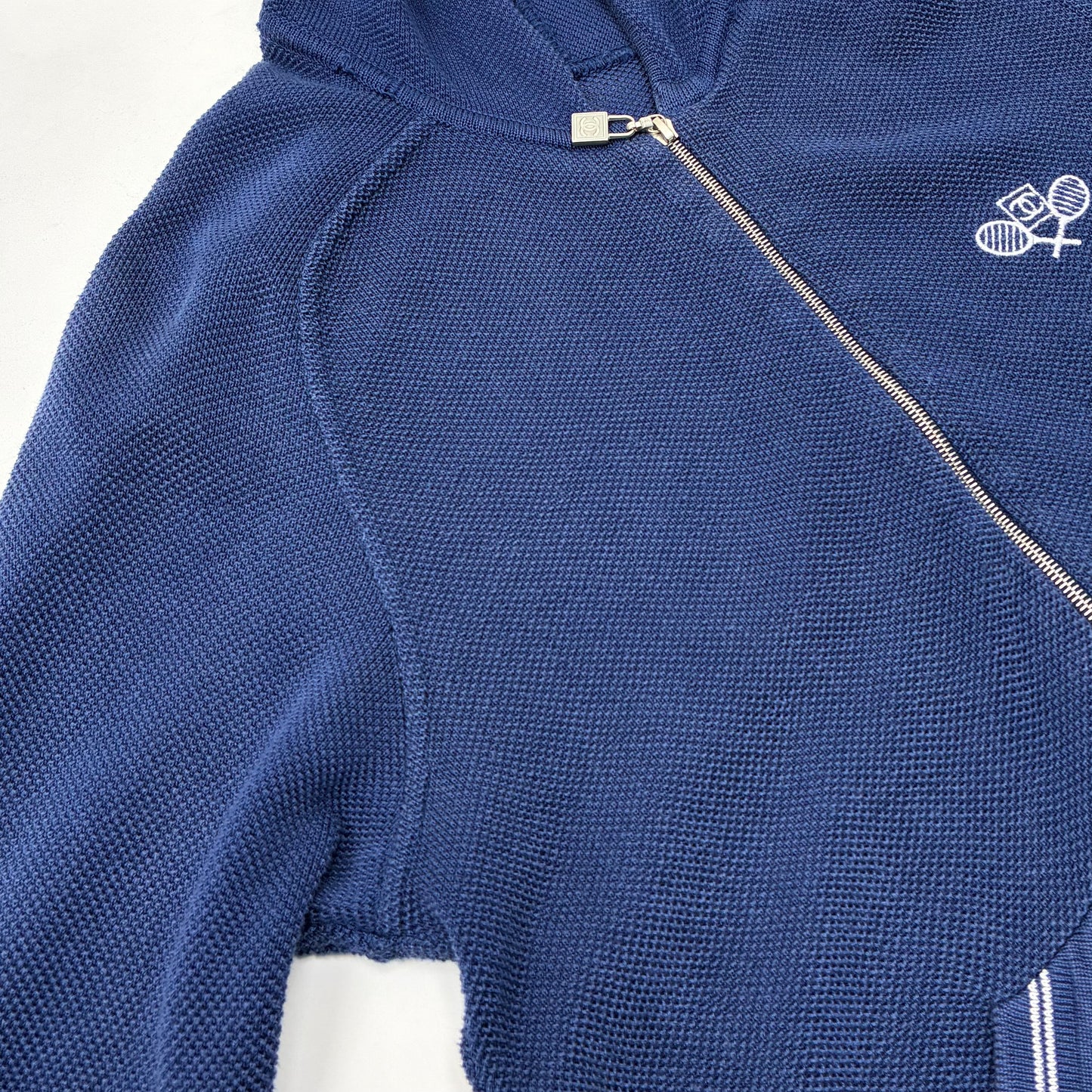 Chanel 2005 Sport Line Zip Up Hooded Tennis Jacket Navy #38