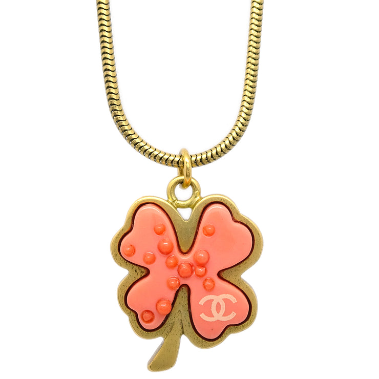 Chanel Clover Gold Chain Pendant Necklace 03P