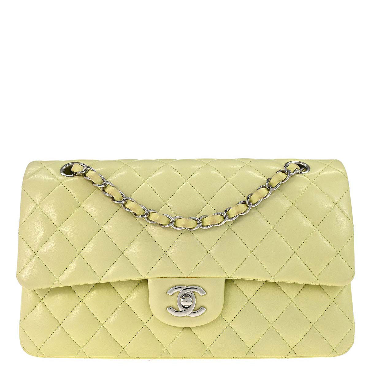 Chanel * 2011 Light Green Lambskin Medium Classic Double Flap Shoulder Bag