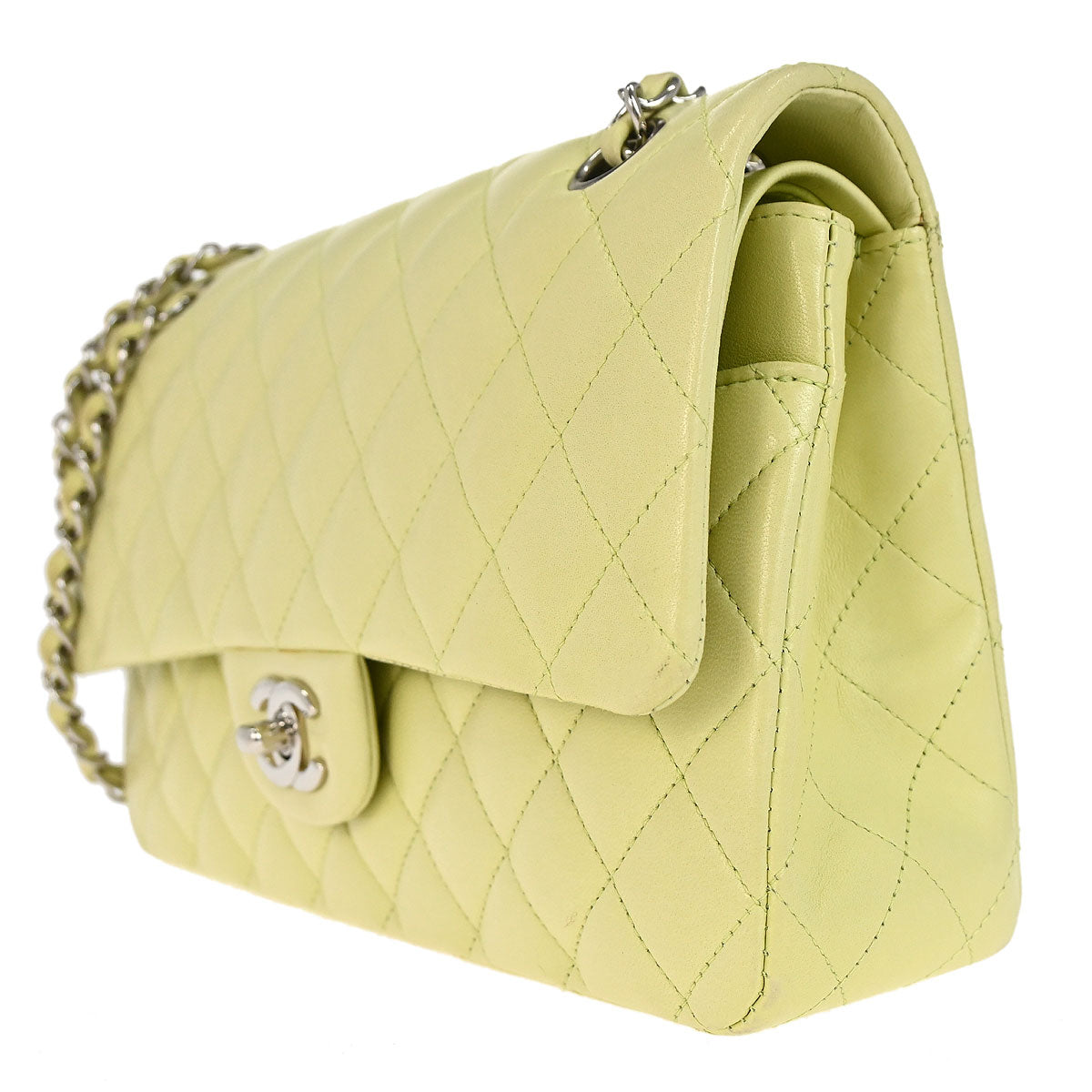 Chanel * 2011 Light Green Lambskin Medium Classic Double Flap Shoulder Bag