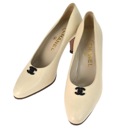 Chanel * CC Turnlock Ivory Leather Pumps Shoes #36