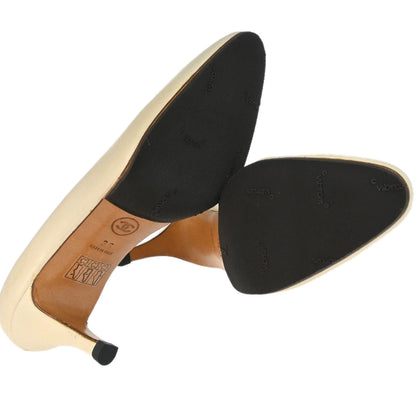 Chanel * CC Turnlock Ivory Leather Pumps Shoes #36