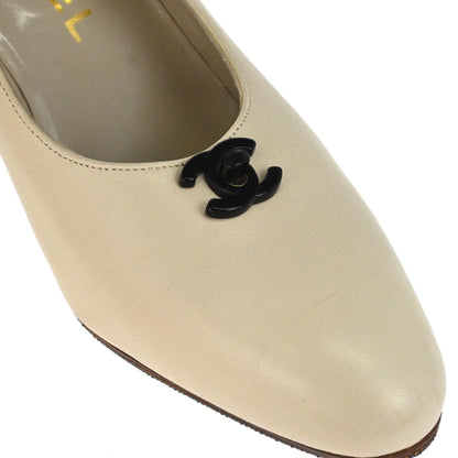 Chanel * CC Turnlock Ivory Leather Pumps Shoes #36
