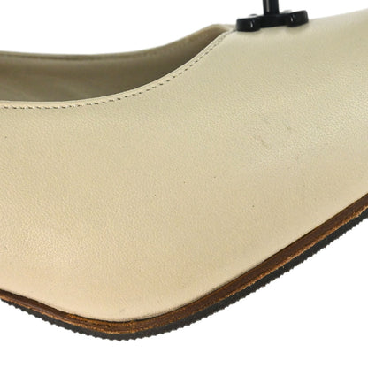 Chanel * CC Turnlock Ivory Leather Pumps Shoes #36