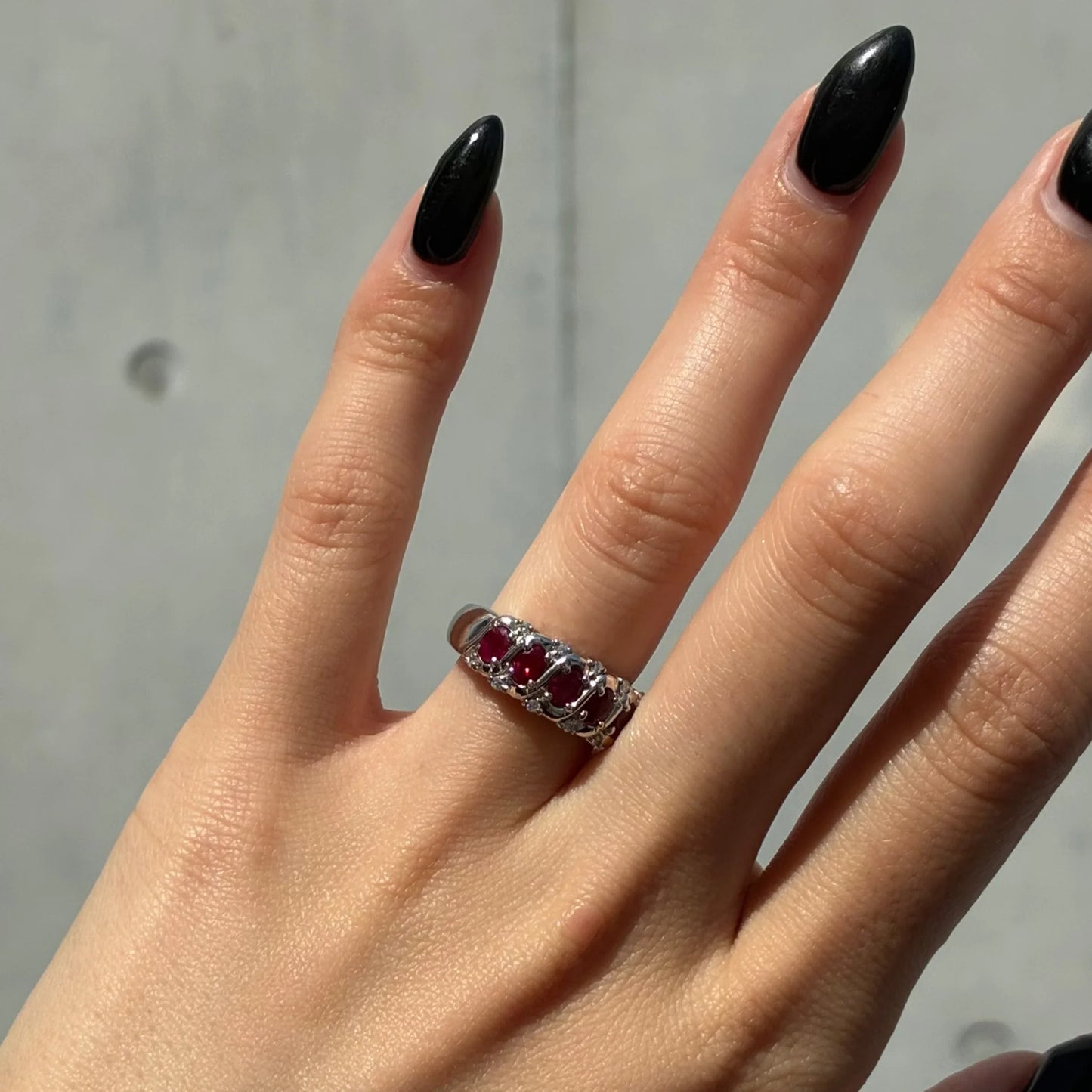 Ring PT900 Diamond Ruby Silver #51 #11