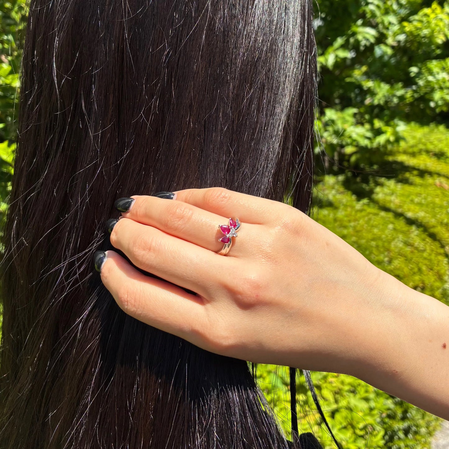 Ring PT900 Ruby Diamond Silver #51 #11