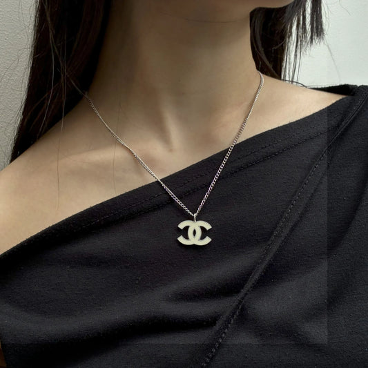 Chanel CC Chain Necklace Pendant Silver 06P