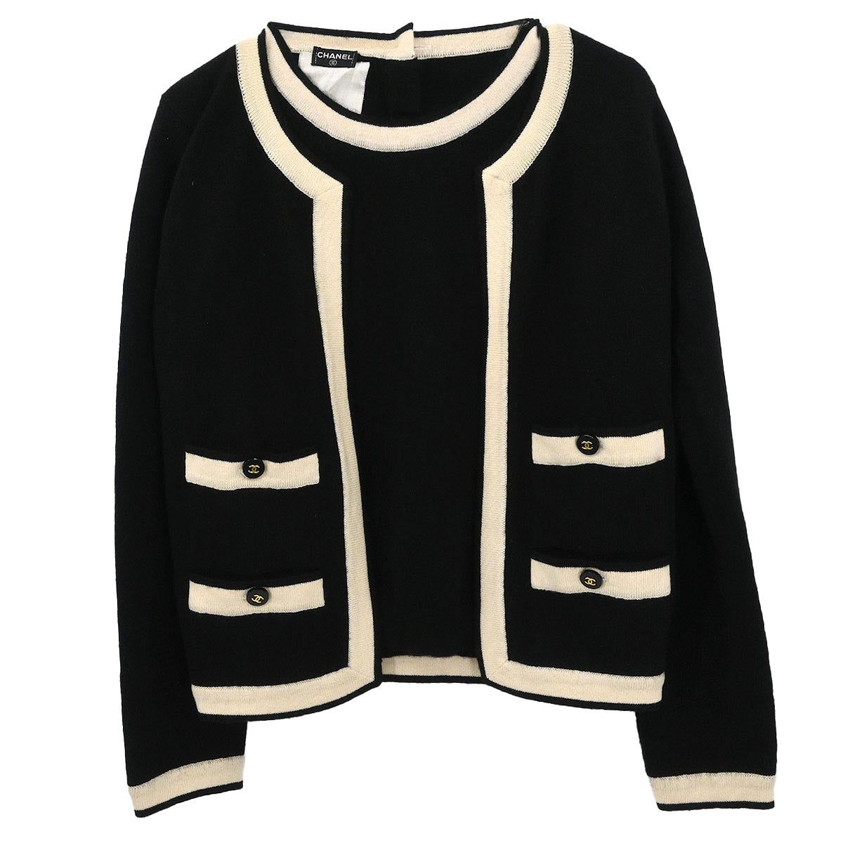 Chanel 1995 Ensemble Cardigan Short Sleeve Top Black