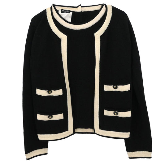 Chanel 1995 Ensemble Cardigan Short Sleeve Top Black