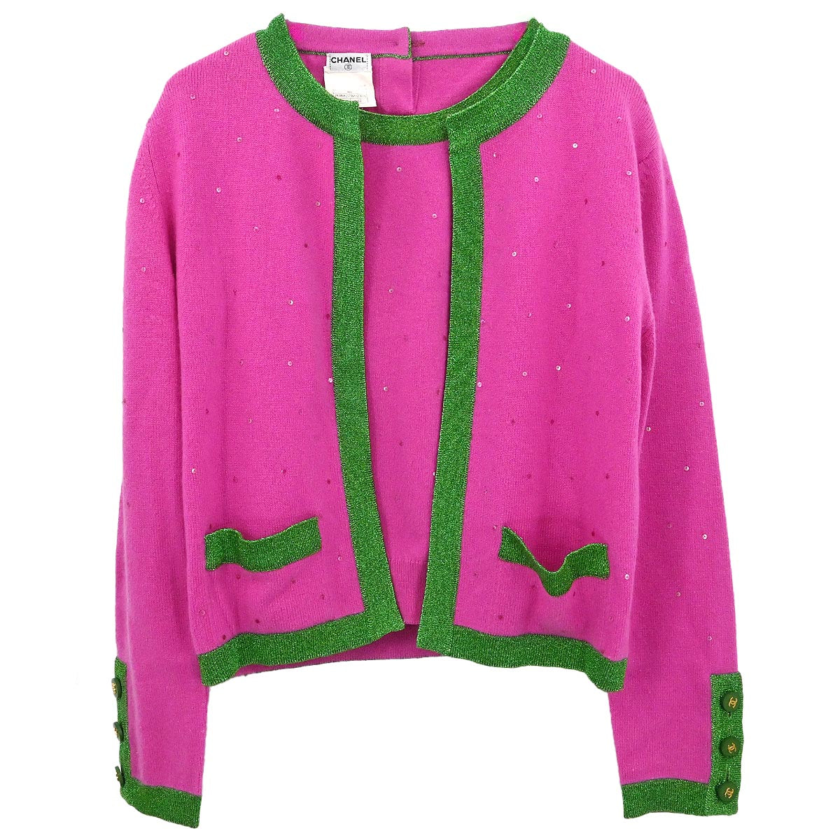 Chanel 1996 Ensemble Cardigan Short Sleeve Top Pink #42