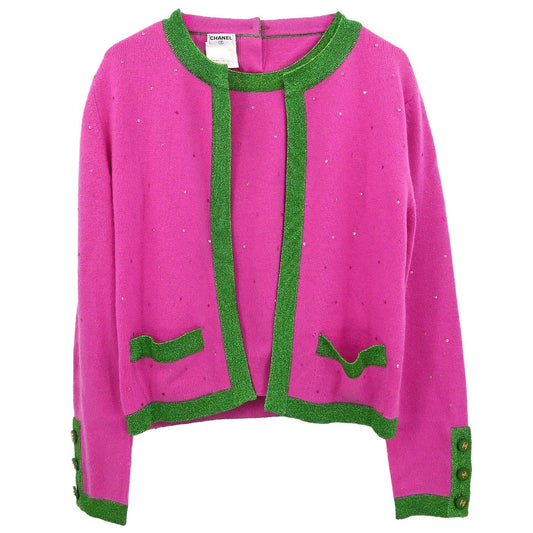 Chanel 1996 Ensemble Cardigan Short Sleeve Top Pink #42
