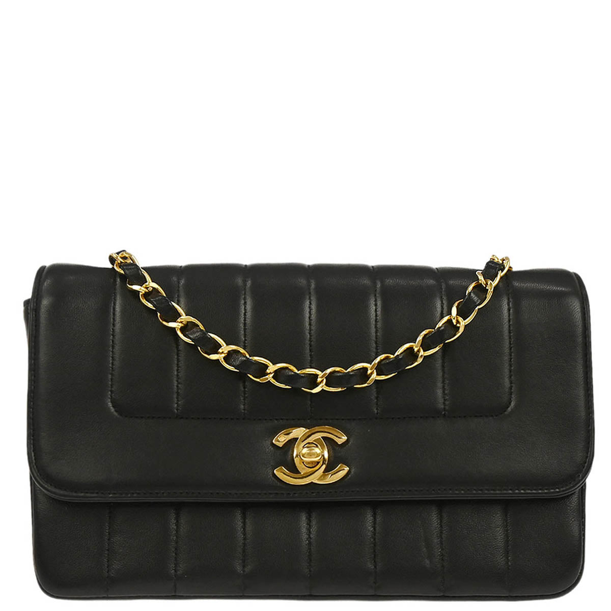 Chanel 1994-1996 Black Lambskin Mademoiselle Single Flap Shoulder Bag