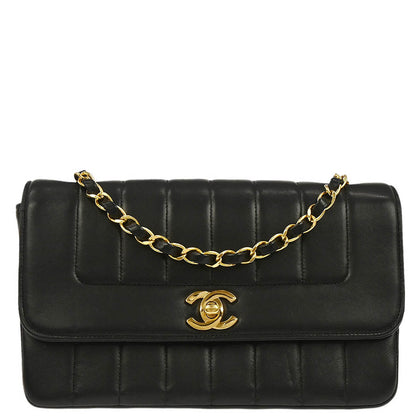 Chanel 1994-1996 Black Lambskin Mademoiselle Single Flap Shoulder Bag