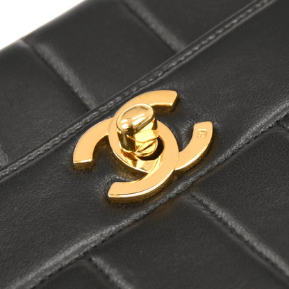 Chanel 1994-1996 Black Lambskin Mademoiselle Single Flap Shoulder Bag